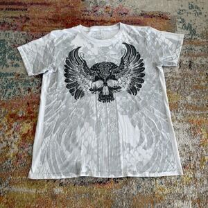 Y2K Grunge Goth Return To Sender Winged Skull Cross T Shirt Mens L